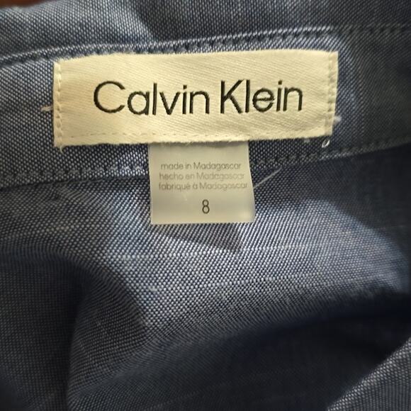 CALVIN KLEIN Women's Chambray Cotton Tie-Waist Button Front Shirtdress Size 8 Ne - Picture 10 of 10